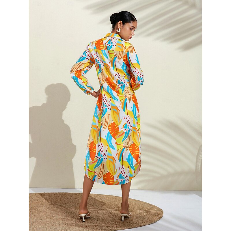 Floral Print V Neck Midi Shirt Dress4