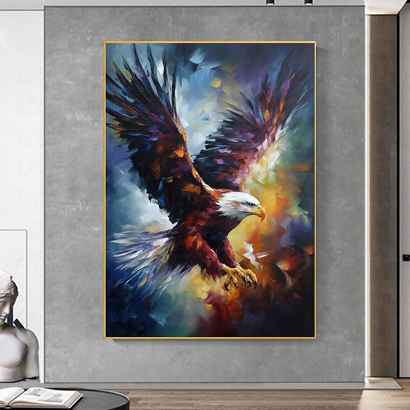 Handpainted Colourful Beautiful Eagle Bird Cat Oil Painting Modern Design Home Decor Canvas Handmade Wall Art Picture As Gifts  (No Frame)2