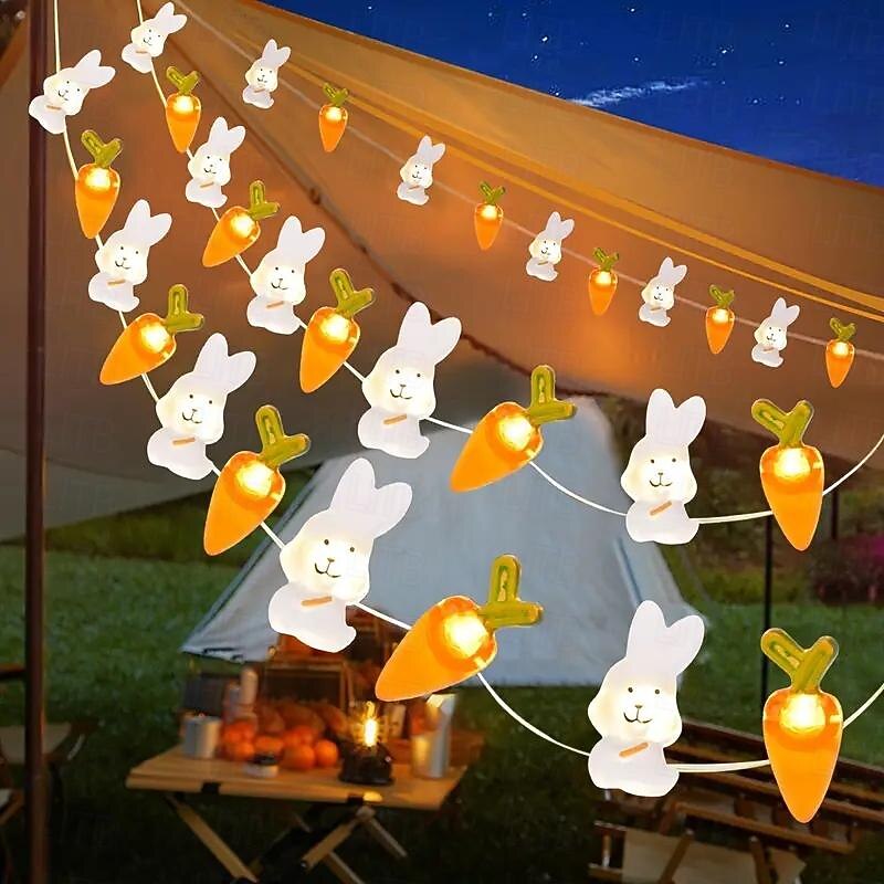 Easter Decor Lights 2m 20LEDs Rabbit Radish Copper Wire LED Fairy String Lights Battery Powered for Easter Home Garden Decoration Garland Lights