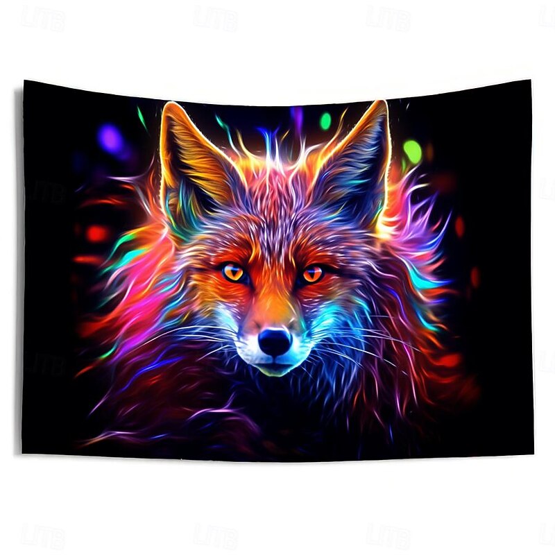 Blacklight Tapestry UV Reactive Glow in the Dark Glow Party Neon Animal Fox Psychedelic Trippy Misty Hanging Tapestry Wall Art Mural for Living Room Bedroom4