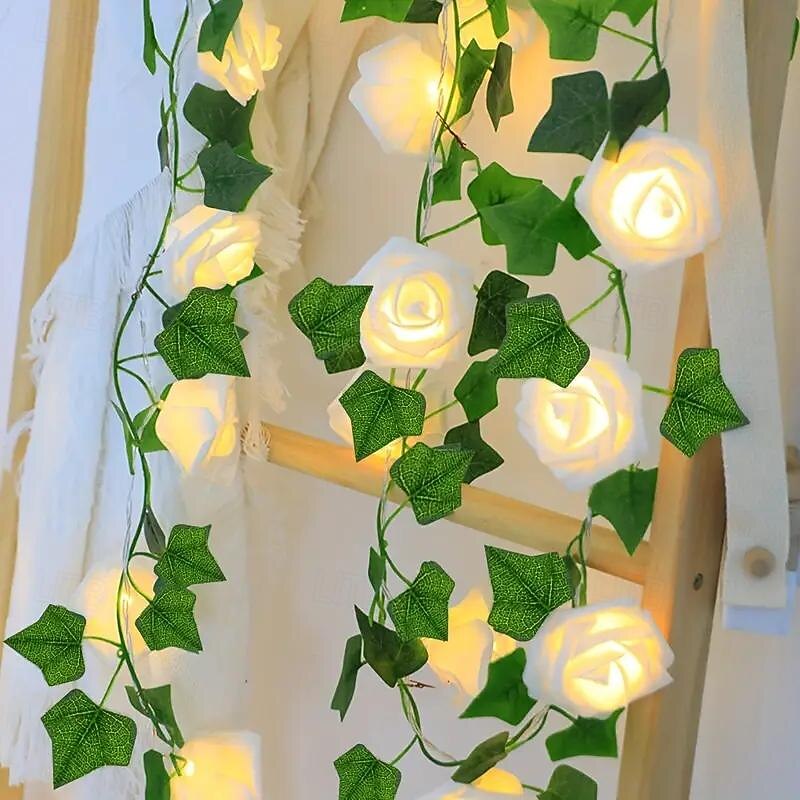 Rose Flower Rattan Fairy Garland Lights - 2M 10 LEDs Battery Powered Sring Lights Perfect for Christmas Valentine's Day, Weddings and Romantic Home Decor