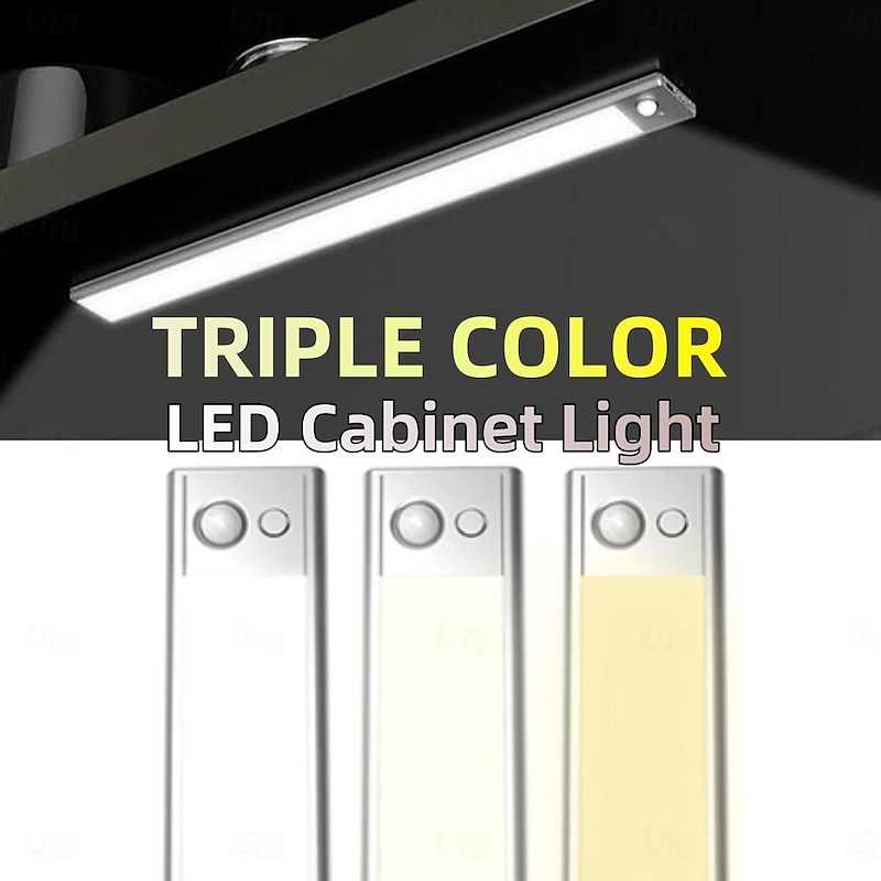 Under Cabinet Lighting, Motion Sensor Cabinet Light, Ultra Thin, USB Rechargeable Battery Operated, Tri-color Wireless Closet Lights Night Lights for Bedroom Wardrobe Stairs4