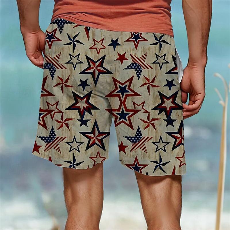 Men's Star National Flag Swim Trunks Swim Shorts Board Shorts Mid Waist Vacation Hawaiian Holiday Vacation Holiday Beach Drawstring with Mesh lining Elastic Waist Designer Clothing Apparel2