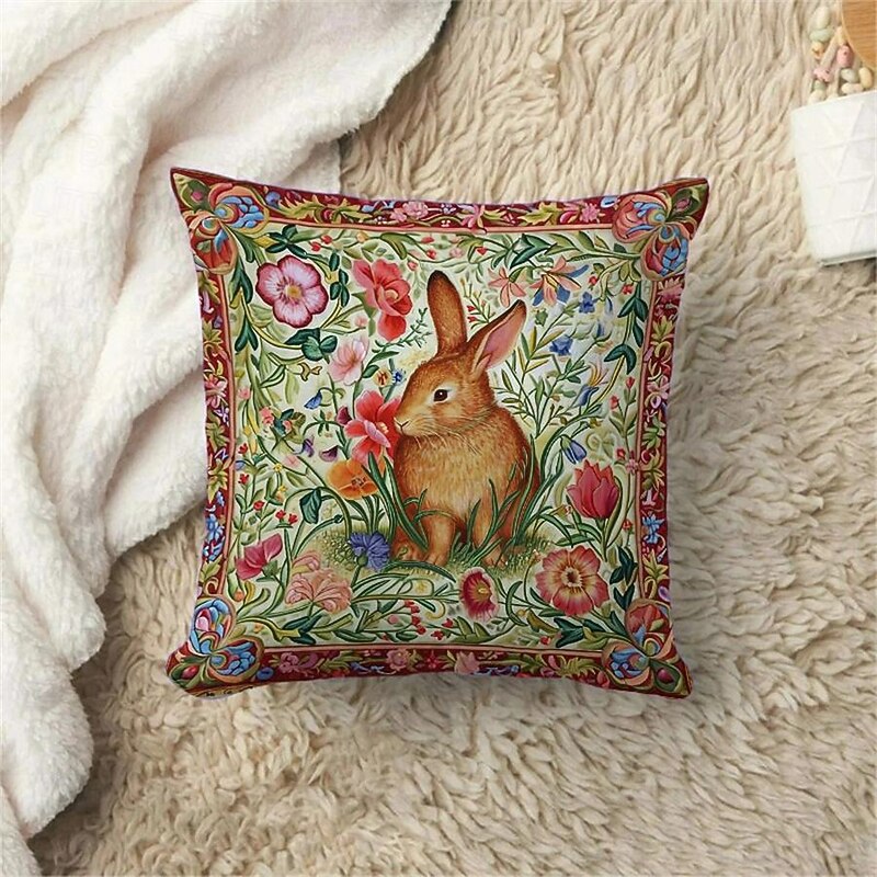 1 pcs Velvet Pillow Cover, Floral Animal Rustic Casual Square Zipper Traditional Classic4