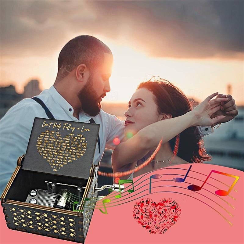 Can't Help Falling in Love Wood Music Box Antique Engraved Musical Boxes Case for Love One Wooden Music Box - Gifts for Lover Boyfriend Girlfriend Husband Wife