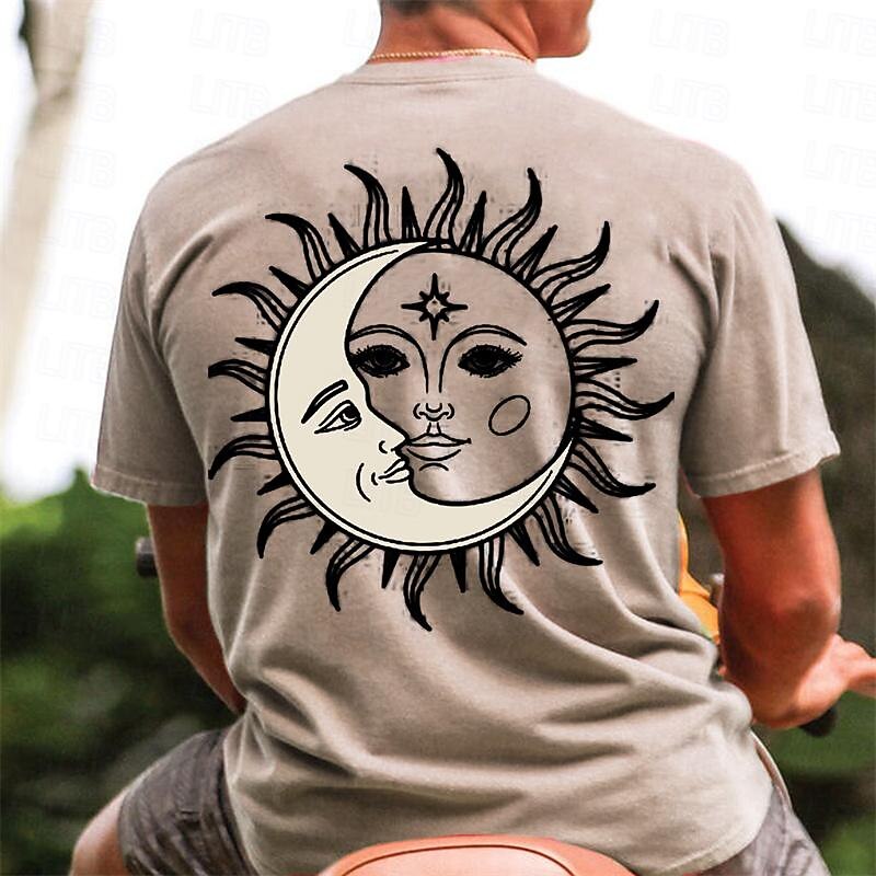 Men's Graphic Moon Sun T Shirt Short Sleeve T shirt 3D Print Crew Neck Shirt Daily Designer Casual Sports Outdoor Holiday Going out Blue Green Khaki Spring & Summer Clothing Apparel S M L XL 2XL 3XL3