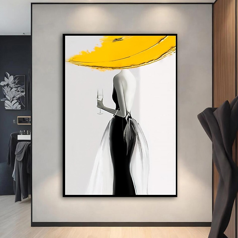 Woman in yellow hat Modern Abstract Sexy Woman Figure Canvas Painting Hand-painted Wall Art for Living Room Home Decor No Frame2