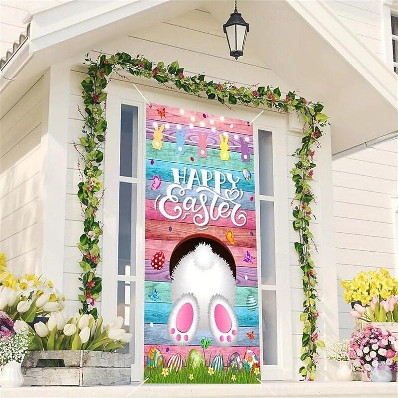 Bunny Rabbit  Door Covers Door Tapestry Door Curtain Decoration Backdrop Door Banner for Front Door Farmhouse Holiday Party Decor Supplies2