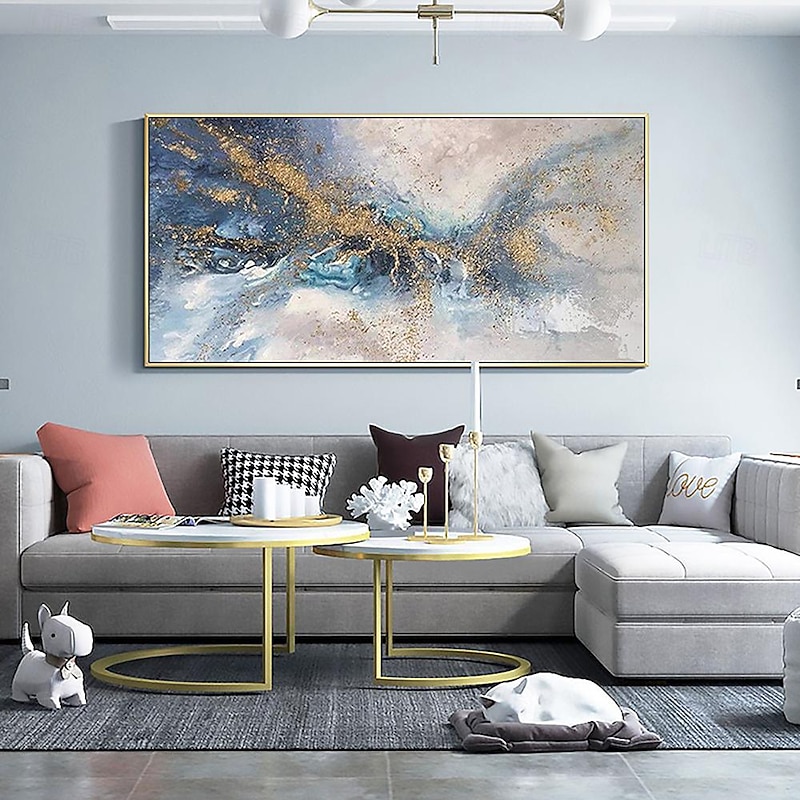 Oil Painting handmade  Abstract Gold Texture Oil Painting on Canvas Large Wall Art Blue Original Custom foil Painting Modern artwork for Living Room Office Wall Art Home Decor2