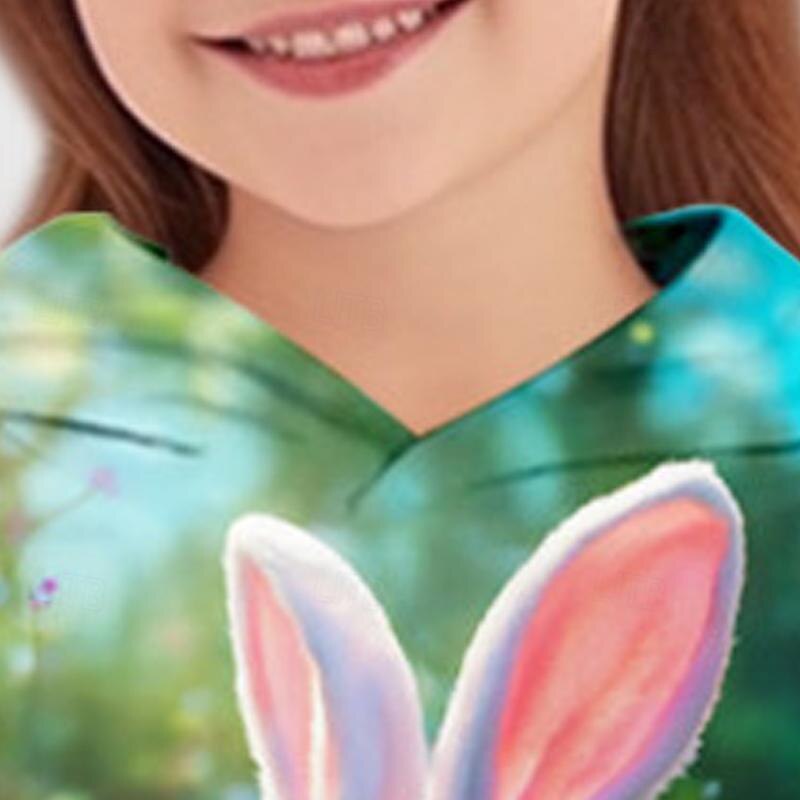 Easter Girls' 3D Rabbit Hoodie Pullover Long Sleeve 3D Print Spring Fall Active Fashion Cute Polyester Kids 3-12 Years Hooded Outdoor Casual Daily Regular Fit4