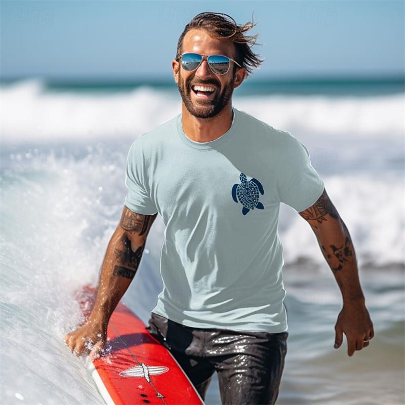 Men's Graphic Animal Turtles T Shirt Short Sleeve T shirt 3D Print Crew Neck Shirt Daily Hawaiian Resort Style Sports Outdoor Holiday Going out White Light Green Pink Spring & Summer Clothing Apparel2