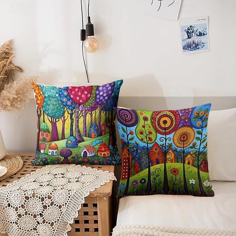 Colorful Landscape Double Side Cushion Cover 1PC Decorative Square Throw Pillow Cover Pillowcase for Bedroom Livingroom Indoor Cushion for Sofa Couch Bed Chair4