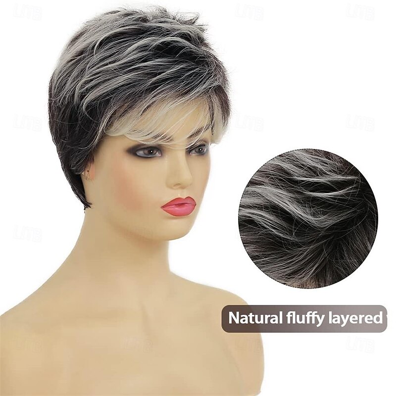 Short Grey Pixie Cut Wigs for Women Layered Soft Fluffy Old Lady Synthetic Wigs for Daily Party Costume Use3