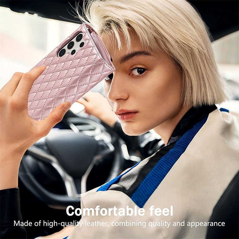 Phone Case For Samsung Galaxy S25 S24 S23 S23 FE S22 S21 Ultra Plus A14 A34 A54 A24 Wallet Case Zipper Full Body Protective with Lanyard Retro Geometric Pattern TPU PU Leather3