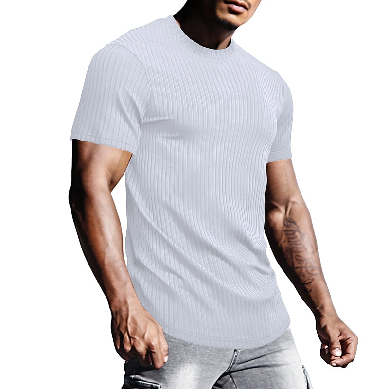 Men's T Shirt Tee Tee Top Short Sleeve Crew Neck Spring & Summer Plain Pit Strip Fashion Designer Basic Knit Vacation Street Going out Black White Wine Top Tee for Men