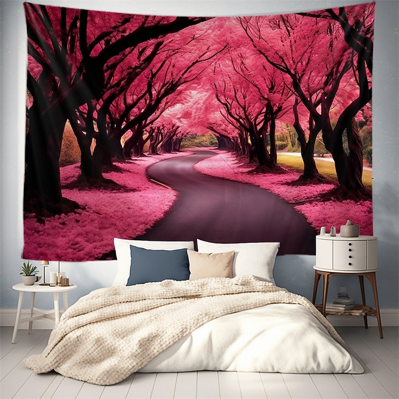 Cherry Blossom Forest Hanging Tapestry Wall Art Large Tapestry Mural Decor Photograph Backdrop Blanket Curtain Home Bedroom Living Room Decoration2