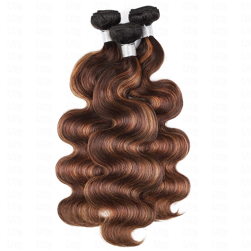T1B/4/30 Body Wave  Highlight Human Hair 3 Bundles With Lace Closure2