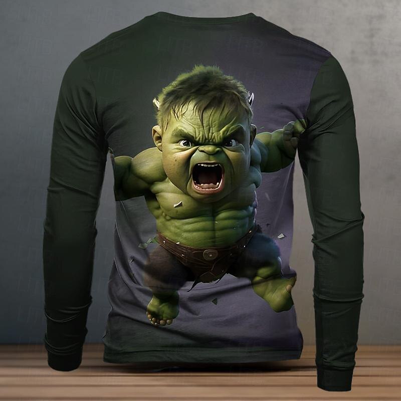 Men's Graphic Cartoon Funny T Shirt Long Sleeve T shirt 3D Print Crew Neck Shirt Designer Casual Street Style Sports Outdoor Holiday Going out Burgundy Blue Purple Spring &  Fall Clothing Apparel S M3