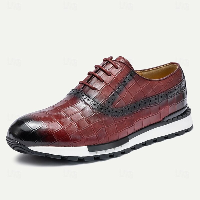 Men's Crocodile Pattern Leather Lace-Up Casual Shoes - Comfortable Oxford Sneakers for Everyday Wear3