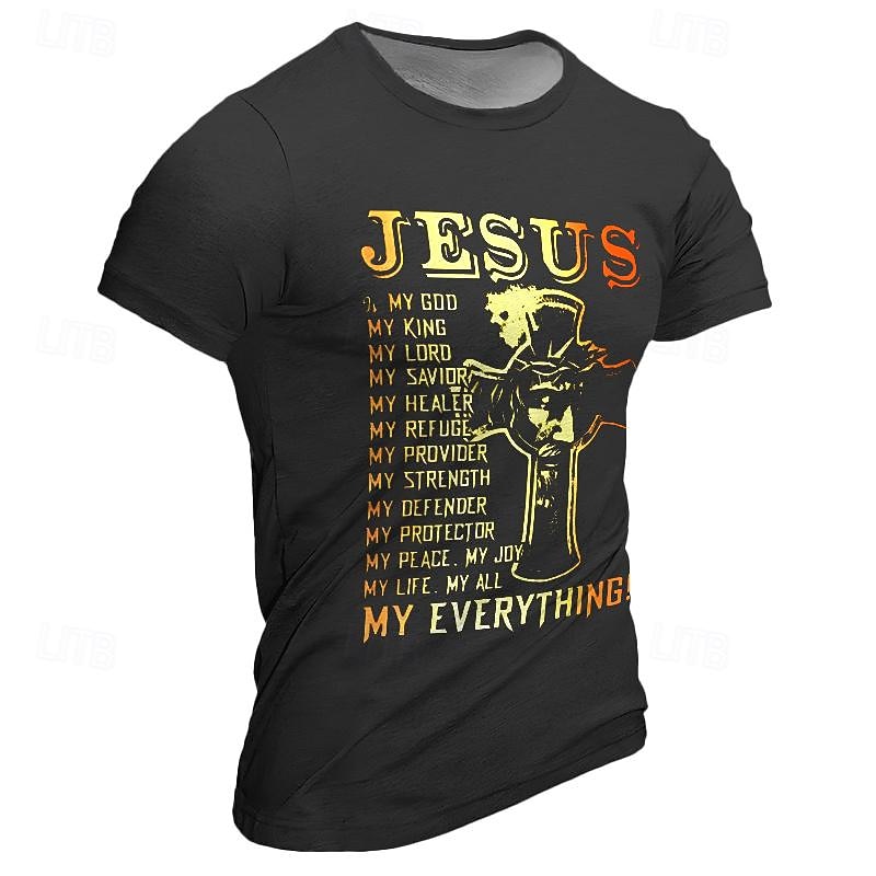 Men's Graphic Letter Jesus T Shirt Short Sleeve T shirt 3D Print Crew Neck Shirt Daily Designer Casual Sports Outdoor Holiday Going out Black Navy Blue Brown Spring & Summer Clothing Apparel S M L XL2