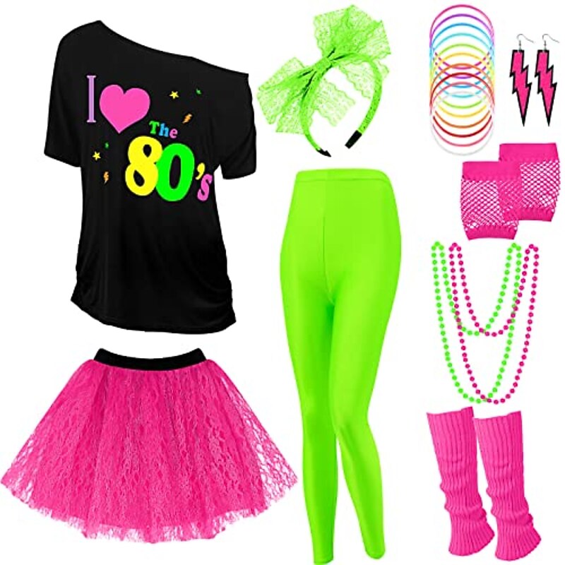 1980s T-shirt Accesories Set Fancy Dress Women's Halloween Carnival Masquerade Party / Evening Pride Parade Pride Month Adults' Skirt Gloves Leg Warmers2