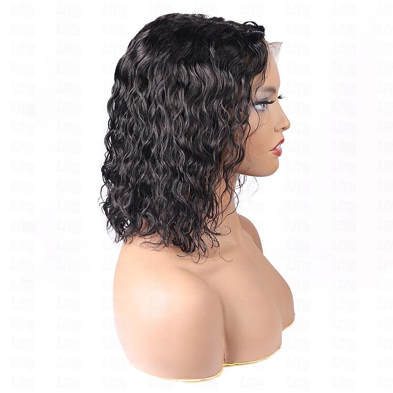 Natural Color 13*4 Short BOBO Lace Wig water Wave Real Human Hair Wig 150% Density4