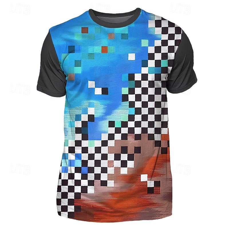 Men's Graphic Plaid Color Block T Shirt Short Sleeve T shirt 3D Print Crew Neck Shirt Designer Casual Subculture Sports Outdoor Holiday Going out Yellow Blue Purple Spring & Summer Clothing Apparel S4