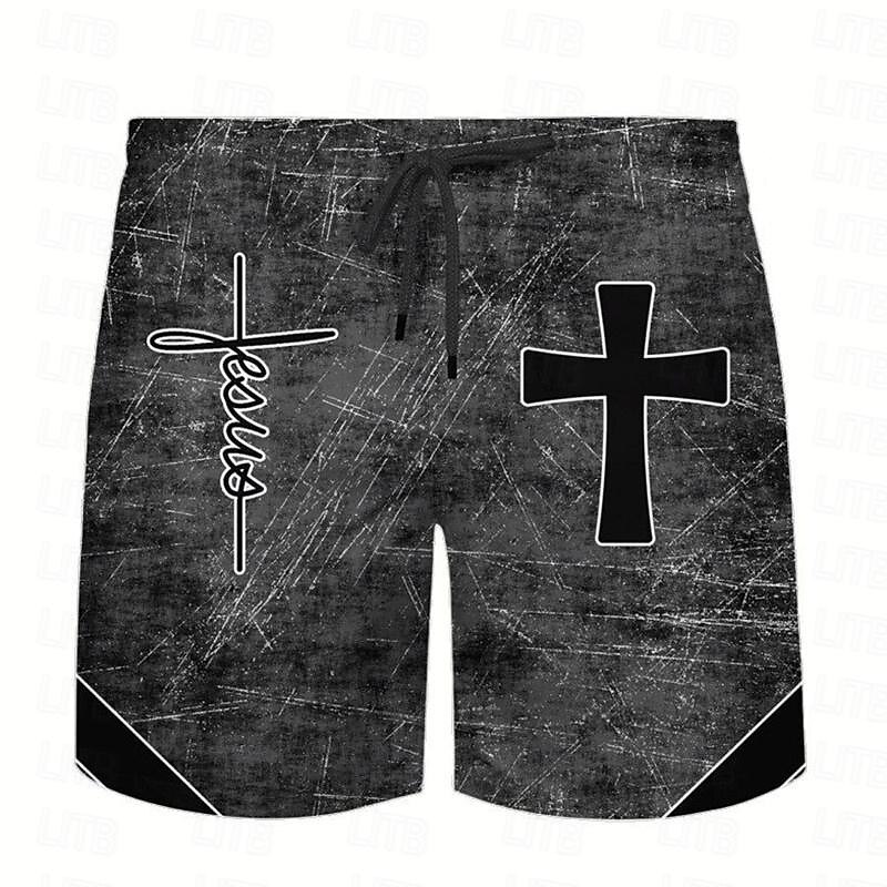 Men's Cross National Flag Swim Trunks Swim Shorts Board Shorts Mid Waist Vacation Punk & Gothic Resort Style Party Holiday Streetwear Drawstring with Mesh lining Elastic Waist Designer Clothing2