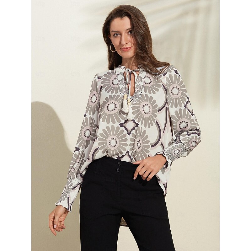 Satin Floral Print V Neck Shirt3