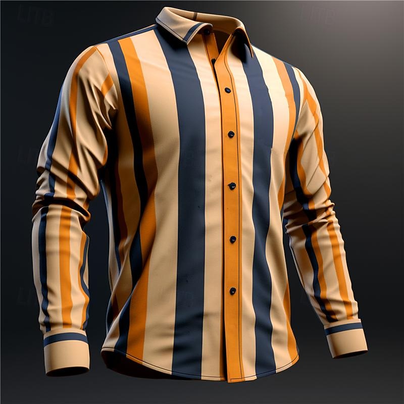 Men's Stripe Geometric Pattern Shirt Button Up Shirt Long Sleeve Business Business Casual Daily Wear Going out Spring Turndown Print Button-Down Blue Orange Green Khaki4