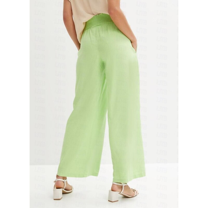 Women's EU / US Size Cotton Linen Pants Straight Casual / Sporty Full Length Natural Plain Pocket Breathable Inelastic Vacation Apple Green Light Coffee Dark Chocolate Spring &  Fall Loose Fit3