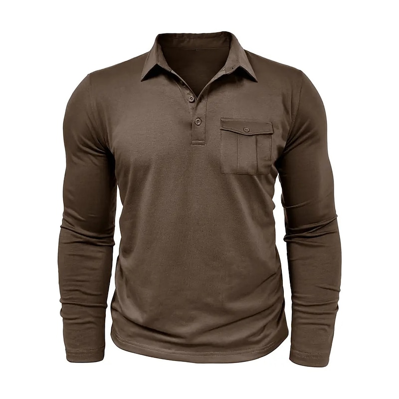 Men's Polo Shirt Button Up Polos Casual Sports Lapel Long Sleeve Fashion Basic Plain Button Pocket Spring &  Fall Regular Fit Black White Army Green Red Navy Blue Dark Green Polo Shirt2