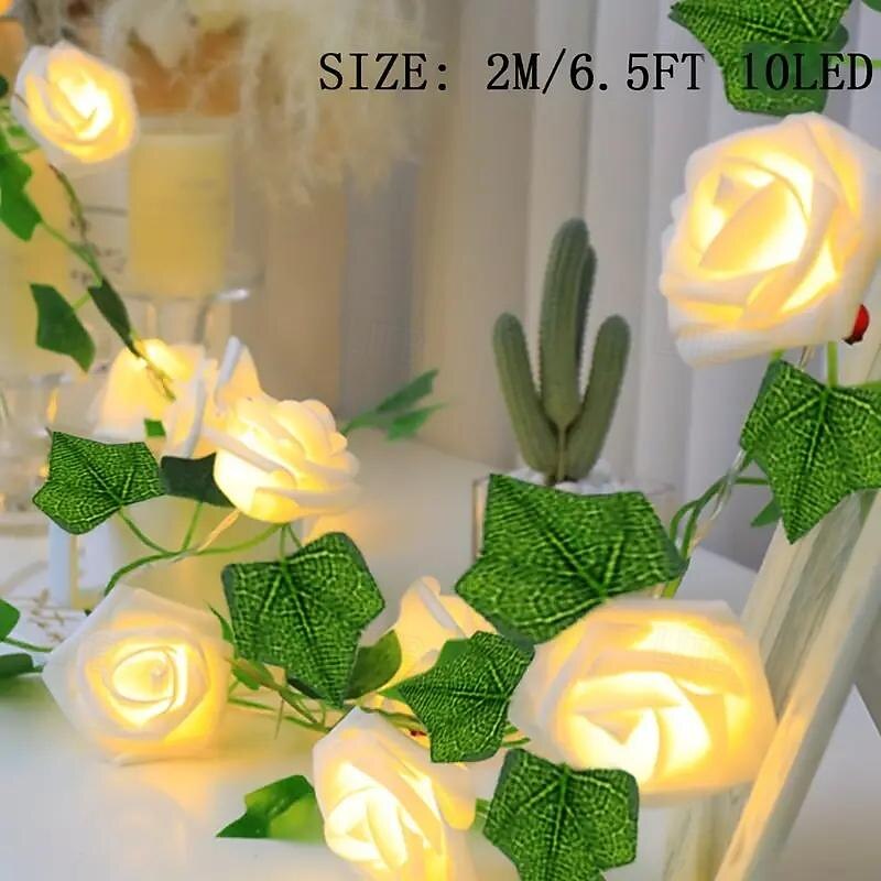 Rose Flower Rattan Fairy Garland Lights - 2M 10 LEDs Battery Powered Sring Lights Perfect for Christmas Valentine's Day, Weddings and Romantic Home Decor3