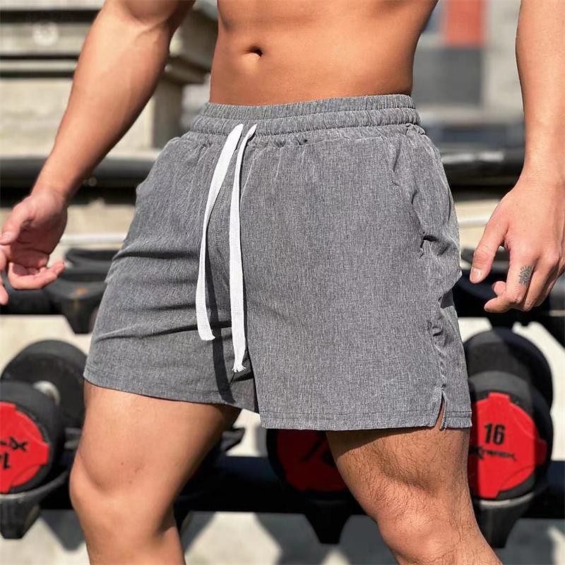 Men's Running Shorts Gym Shorts Going out Weekend Breathable Quick Dry Pocket Drawstring Elastic Waist Plain Short Gymnatics Casual Activewear Light Green Red2