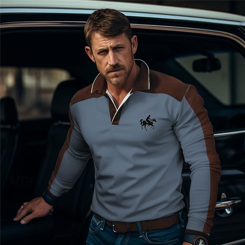 Kentucky Derby Men's Golf Shirt Long Sleeve Polo Shirts Collared Shirts Business Casual WorkWear Formal Wear Festival Wear 3D Print Buttons Fall & Winter White Blue Green4