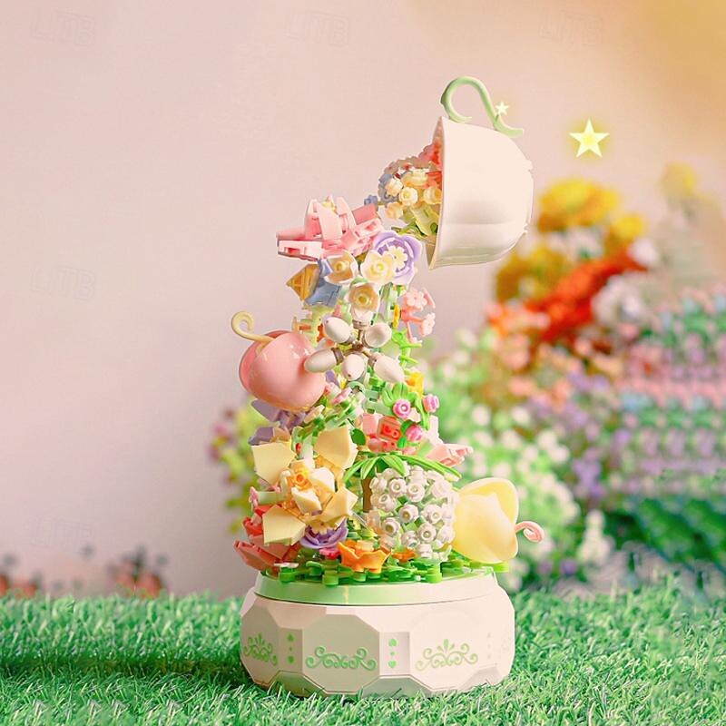 Women's Day Gifts Building Blocks Flower Art Tea Language Lighting Music Box And Assembled Building Block Toys Mother's Day Gifts for MoM2