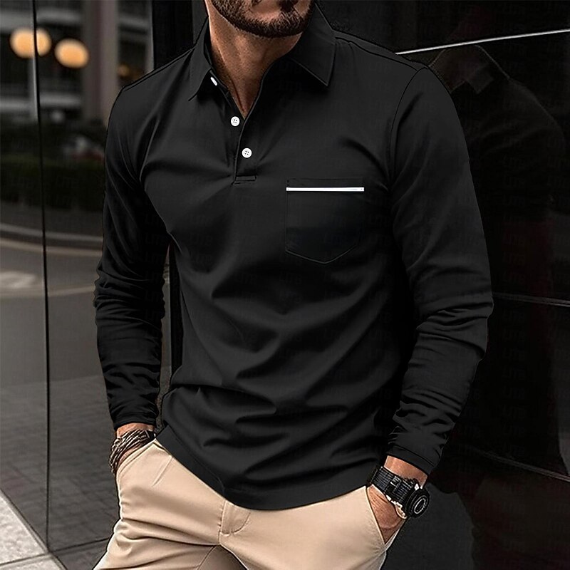 Men's Polo Shirts Golf Shirt Casual Holiday Lapel Classic Long Sleeve Fashion Basic Plain Solid / Plain Color Buttons Summer Regular Fit claret Light Gray Dark-Gray Black White Pink Polo Shirts3