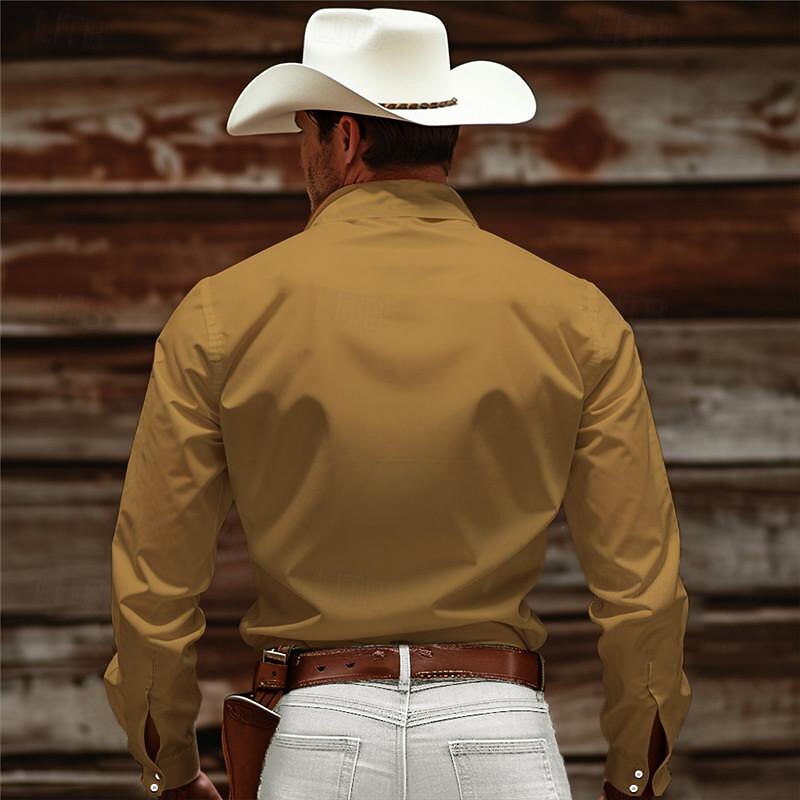 Men's Cowboy Western Shirt Button Up Shirt Cowboy Shirt Long Sleeve Vintage Western Style Daily Wear Weekend Spring Fall Winter Turndown Collared Shirts 3D Print Front Pocket Blue Brown Khaki2