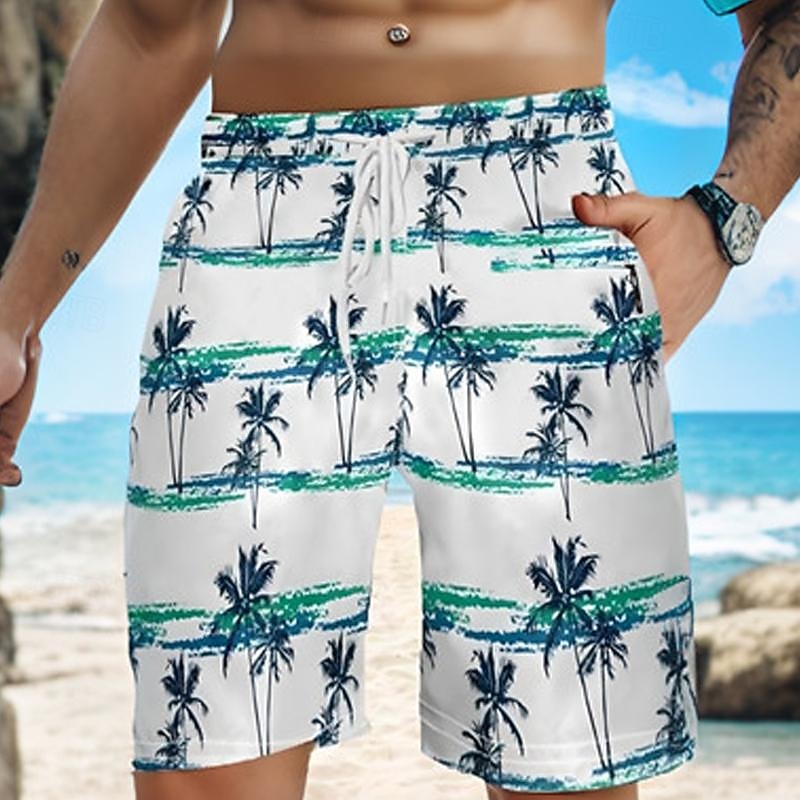Men's Coconut Tree Bermuda shorts Beach Shorts Mid Waist Vacation Hawaiian Holiday Vacation Daily Holiday Drawstring Elastic Waist 3D Print Designer Clothing Apparel