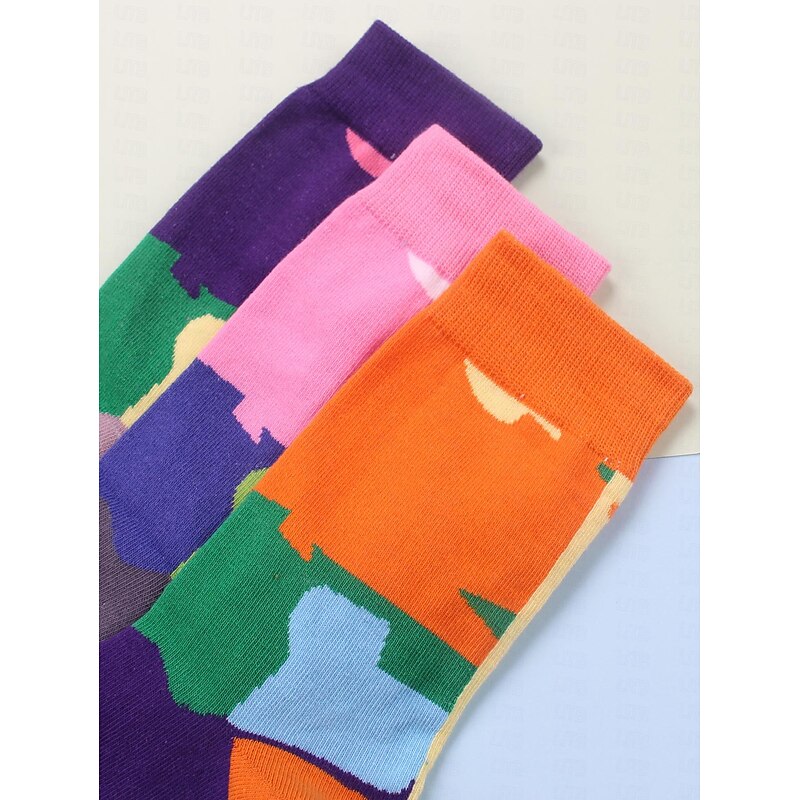 3 Pairs Women's Crew Socks Work Daily Holiday Multi Color Cotton Simple Classic Casual Sports Socks3