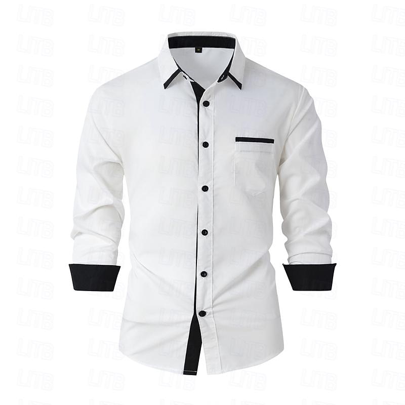Men's Shirt Dress Shirt Collared Shirt Button Up Shirt Color Block Wedding Daily Light Blue Black White Light Green Long Sleeve Turndown Spring &  Fall Clothing Apparel Patchwork2