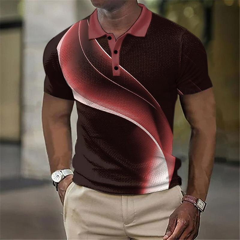 Men's Geometric Golf Shirt Short Sleeve Polo Shirts Collared Shirts Business Casual Vacation Wear Formal Wear Festival Wear Buttons 3D Print Summer Yellow Red Blue4