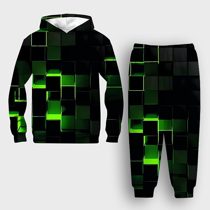 Unisex 3D Geometric Gradient Ramp Hoodie & Sweatpants Set Clothing Set Long Sleeve Summer Spring Fall Sports Comfort Kids 3-12 Years 4-13 Years Outdoor Vacation Loose Fit2