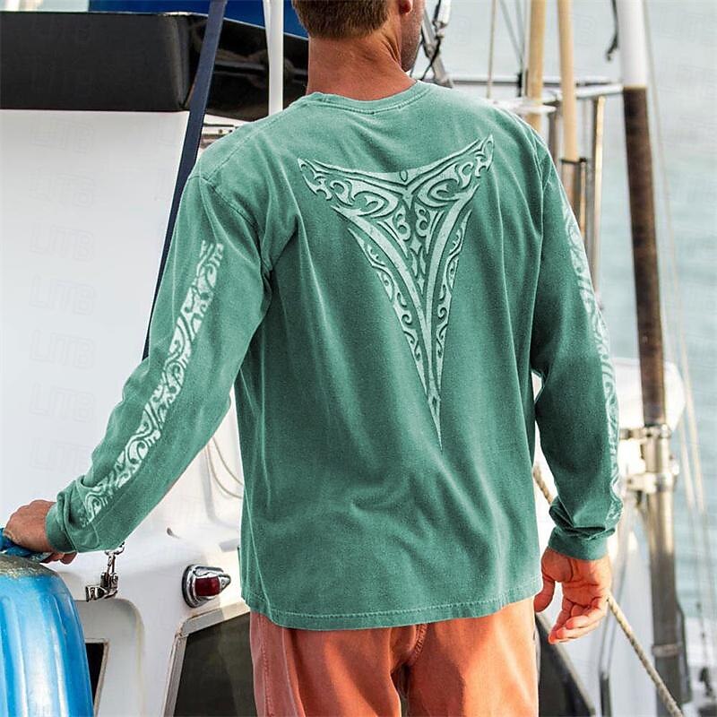 Men's Graphic Viking T Shirt Long Sleeve T shirt 3D Print Crew Neck Shirt Fashion Casual Resort Style Vacation Holiday Going out Blue Green Gray Spring &  Fall Clothing Apparel S M L XL 2XL 3XL2