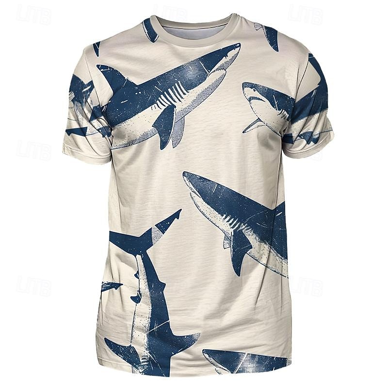 Men's Graphic Animal Shark T Shirt Short Sleeve T shirt 3D Print Crew Neck Shirt Vacation Designer Casual Sports Outdoor Holiday Going out Yellow Pink Blue Spring & Summer Clothing Apparel S M L XL