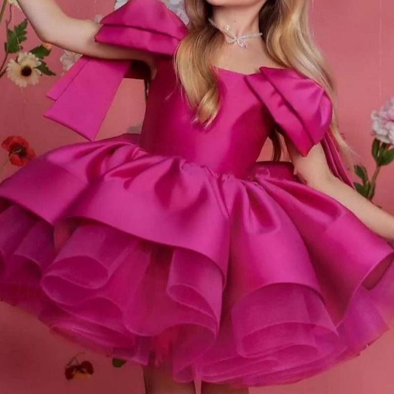 Kids Girls' Flower Girl Dress Party Dress Solid Color Sleeveless Performance Wedding Party Mesh Princess Sweet Mesh Mid-Calf Sheath Dress Tulle Dress Flower Girl's Dress Summer Spring Fall 4-13 Years4