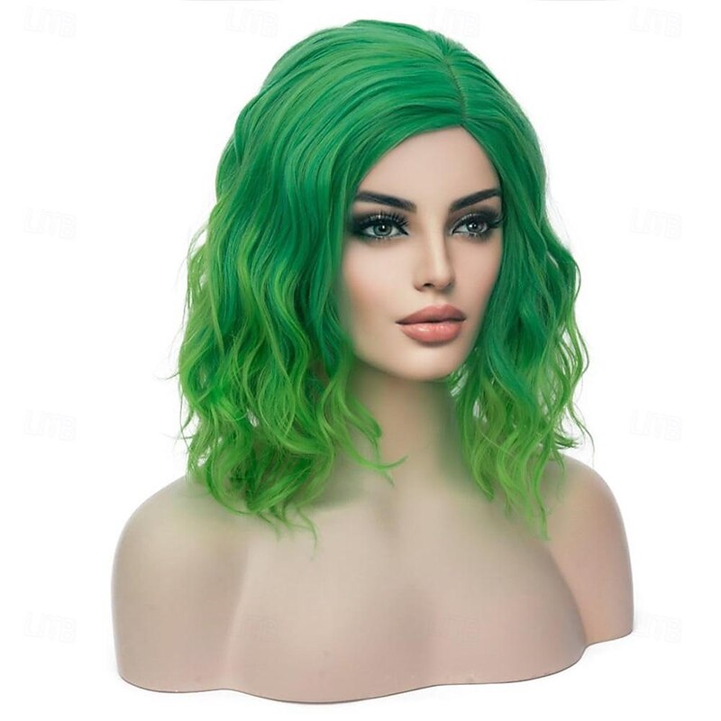Green Wig Green Ombre Wig Green Bob Wig Green Wigs for Women Short Curly Wavy Green Wigs Synthetic St.Patrick's Day Wigs Halloween Wigs2