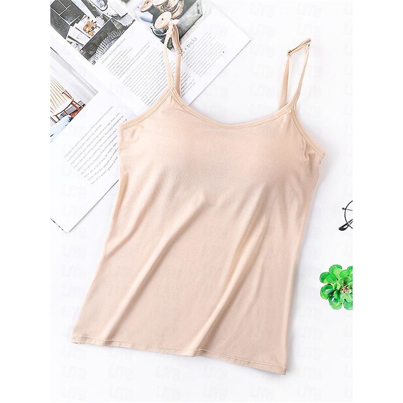 Women's Pajamas Top Pure Color Simple Comfort Daily Rayon Breathable Straps Sleeveless Strap Top Backless Chest pads Summer Spring Home Outfits 7
