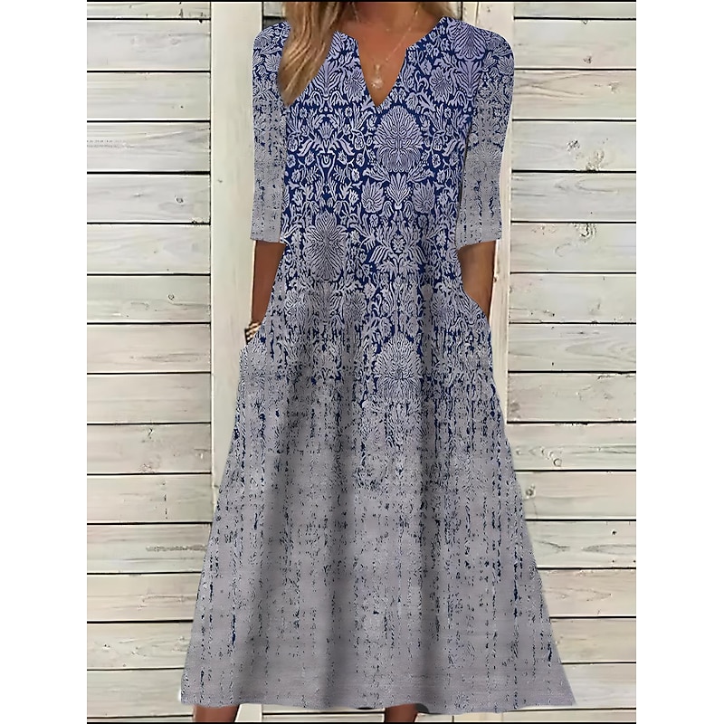 Women's Midi Dress Ethnic Dress Summer Dress Print Dress Vintage Ethnic Tribal Outdoor Daily Date Regular Fit Floral Tribal Half Sleeve Split Neck Black Summer Spring3