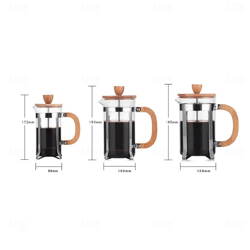 Bamboo French Press Coffee Maker Double Filters French Press, Thicken Heat-Resistant Borosilicate Glass Press Coffee Maker4